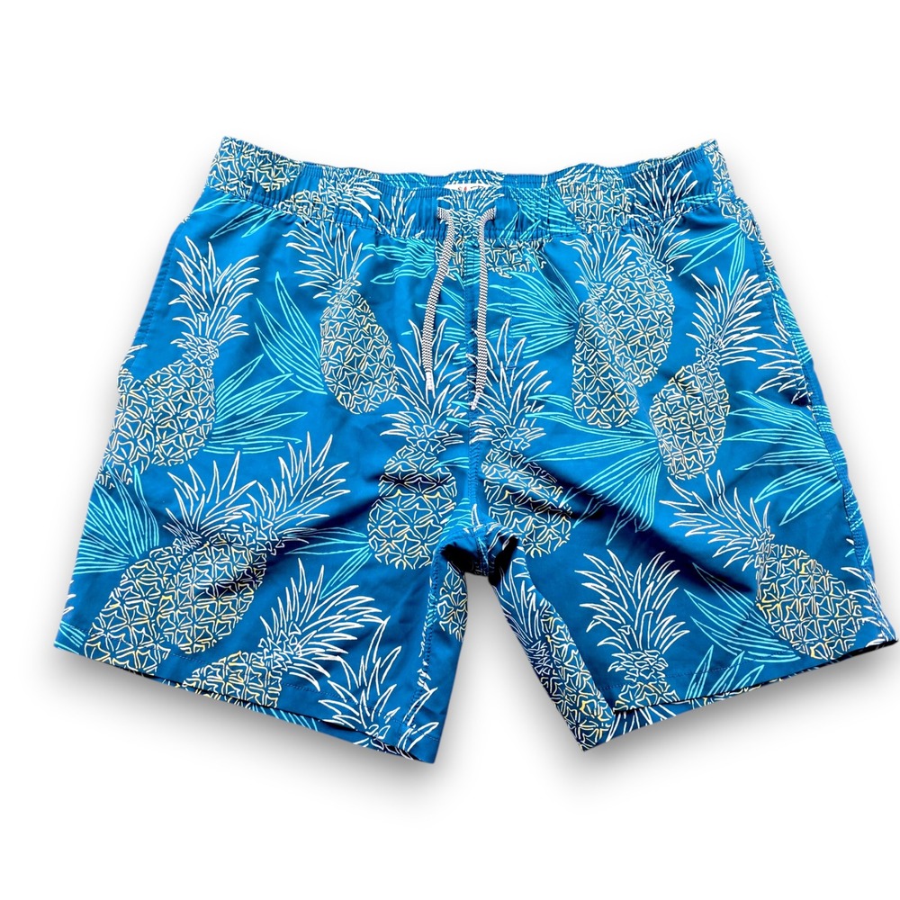 Reyn Spooner Mens Large Swim Trunks Blue Pineapple Print Mesh Lined